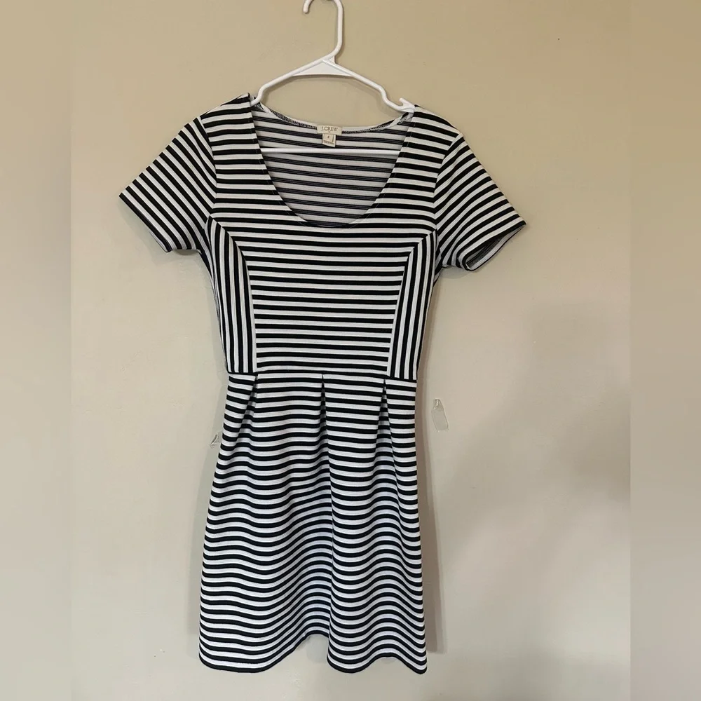 J. Crew Black & White‎ Striped Short-Sleeve Fit-and-Flare Mini Dress